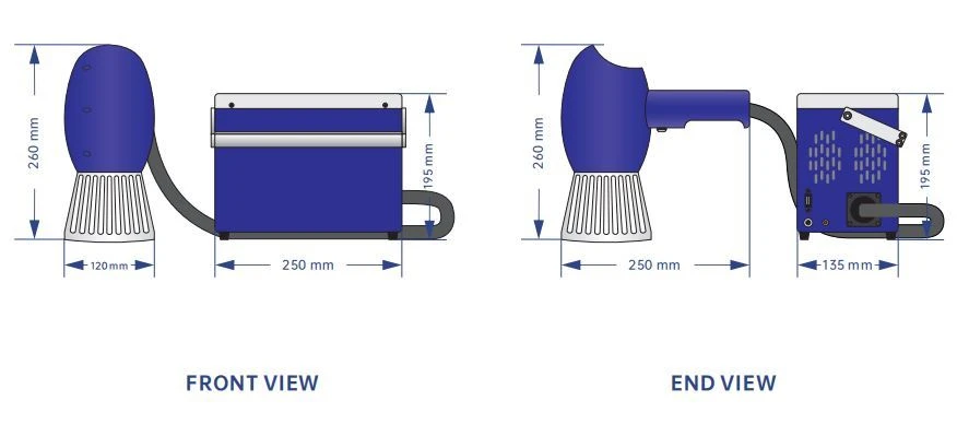 product size front and end view