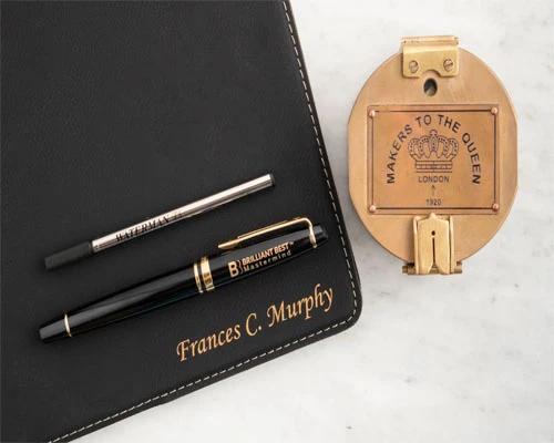 Laser engraving on business pen & pen pad