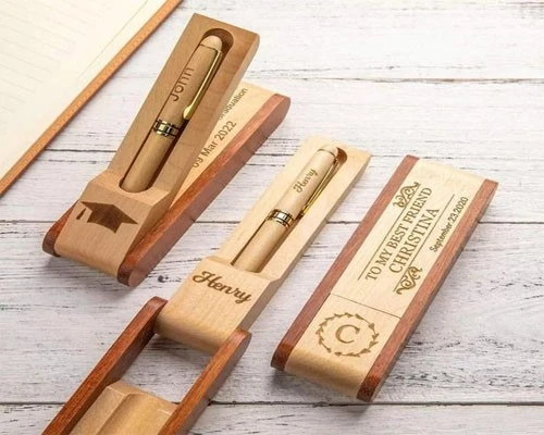 Laser engraving on wooden delicated pens